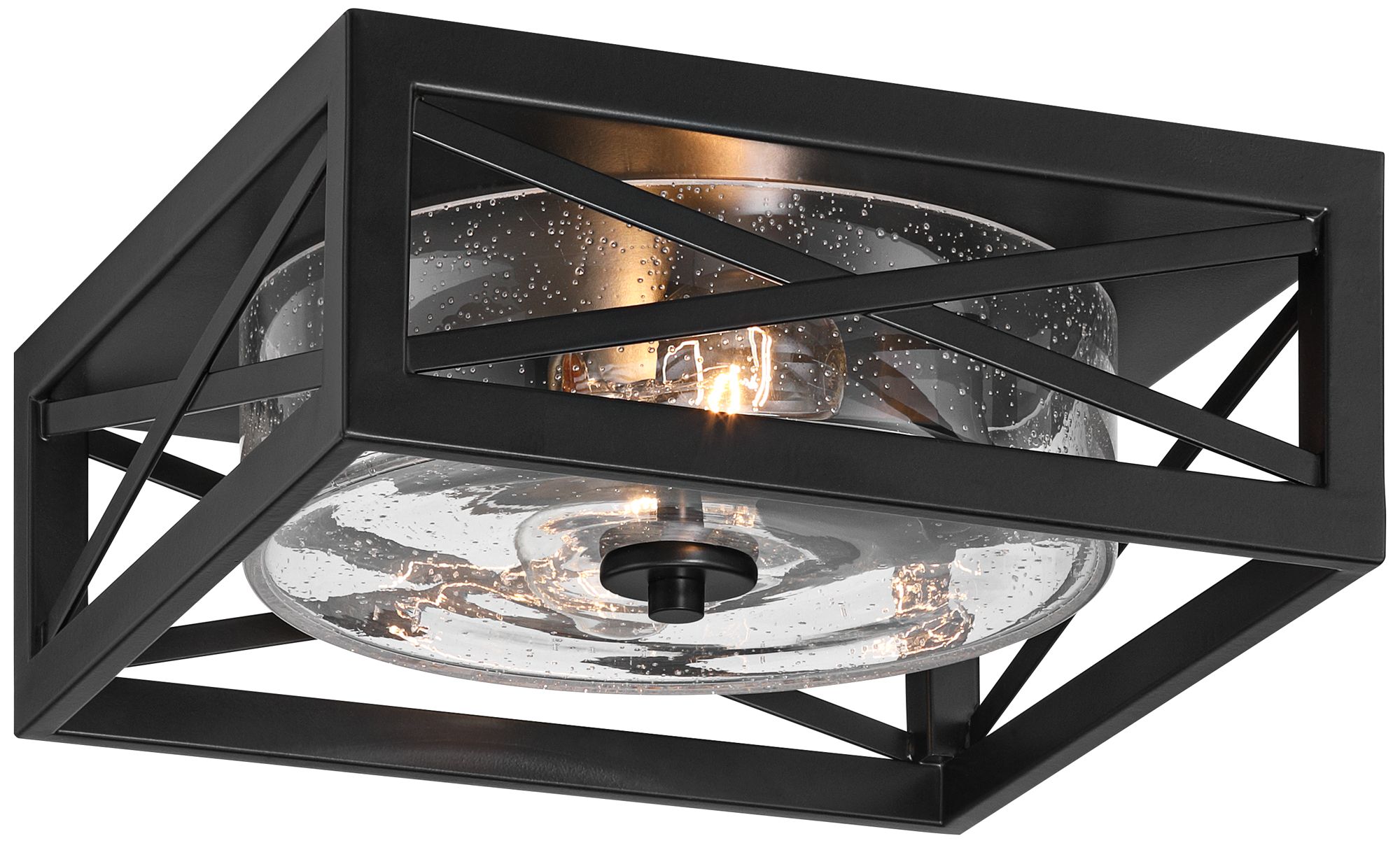 Image 2 Becker 12" Black and Seeded Glass Ceiling Light