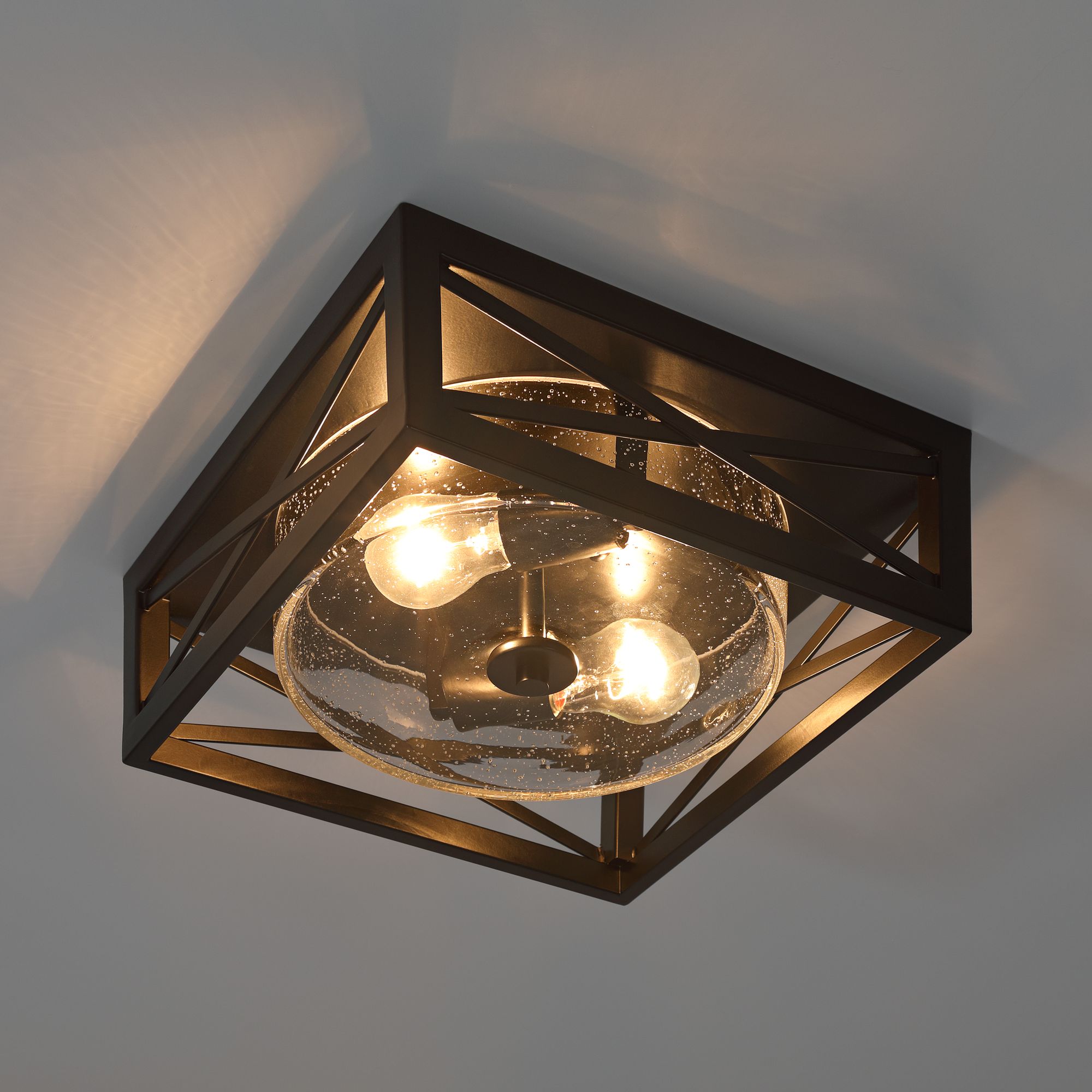 Becker 12" Black and Seeded Glass Ceiling Light