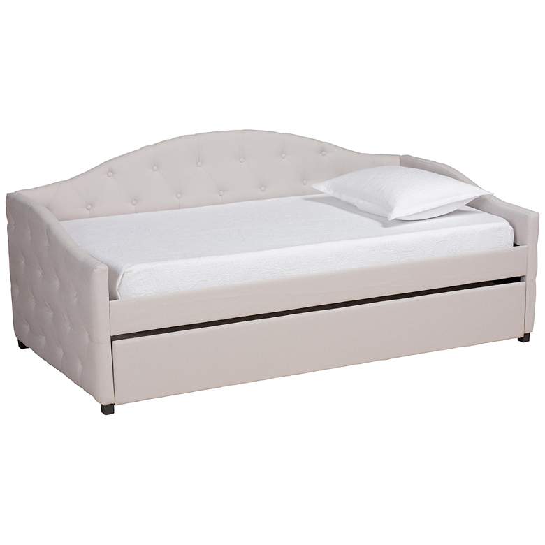 Image 2 Becker Beige Fabric Tufted Twin Size Daybed with Trundle