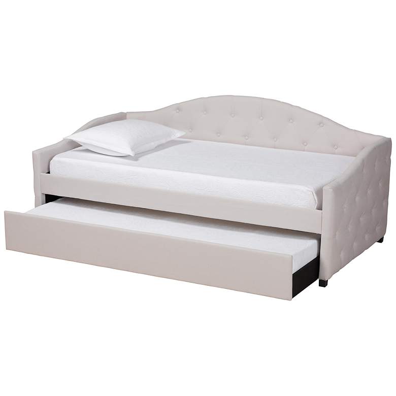 Image 5 Becker Beige Fabric Tufted Twin Size Daybed with Trundle more views