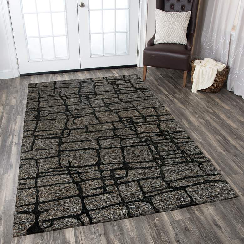 Image 1 Becker BKR103 5'x8' Charcoal Geometric Rectangular Area Rug
