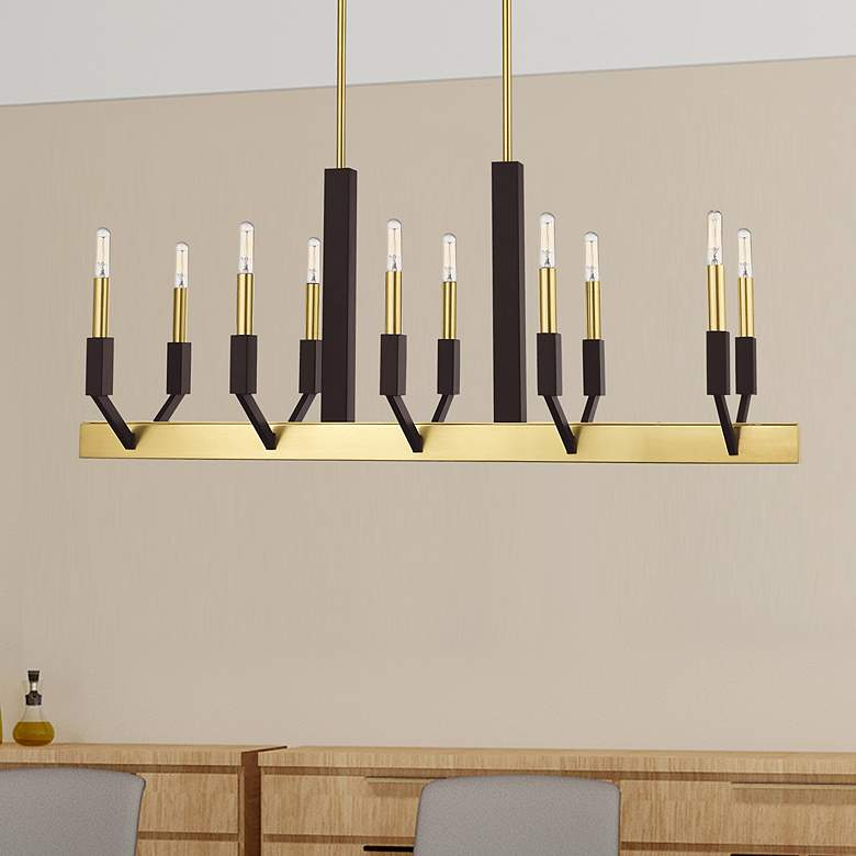 Image 1 Beckett 10 Light Satin Brass and Bronze Linear Chandelier