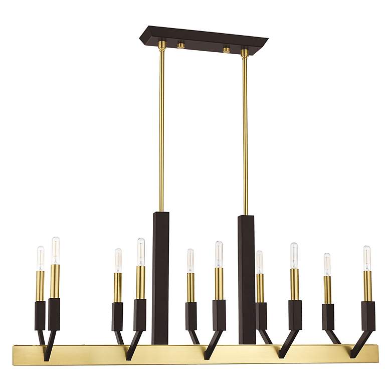 Image 3 Beckett 10 Light Satin Brass and Bronze Linear Chandelier more views