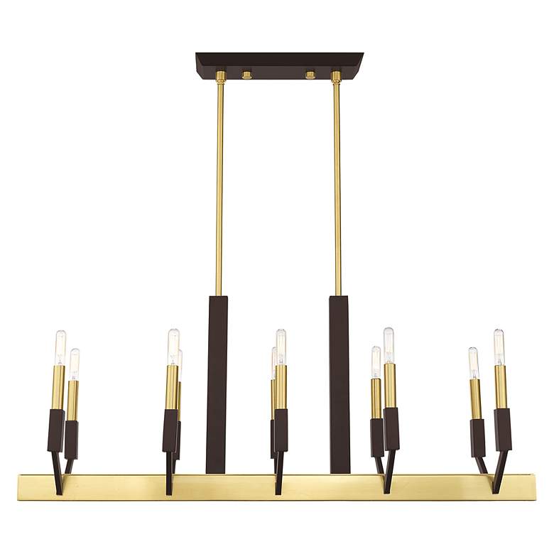 Image 4 Beckett 10 Light Satin Brass and Bronze Linear Chandelier more views