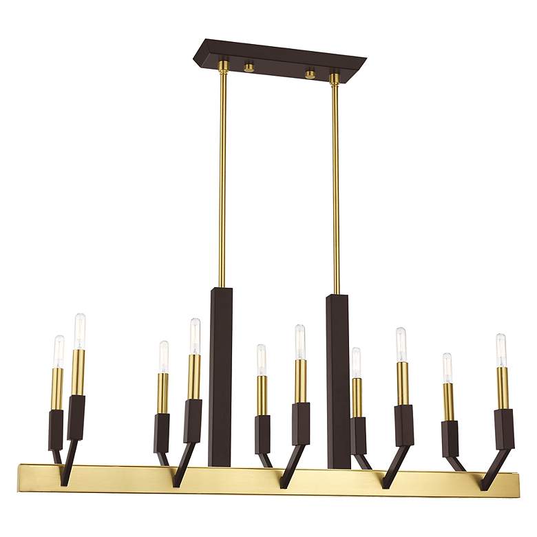 Image 5 Beckett 10 Light Satin Brass and Bronze Linear Chandelier more views