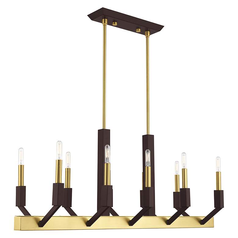 Image 6 Beckett 10 Light Satin Brass and Bronze Linear Chandelier more views