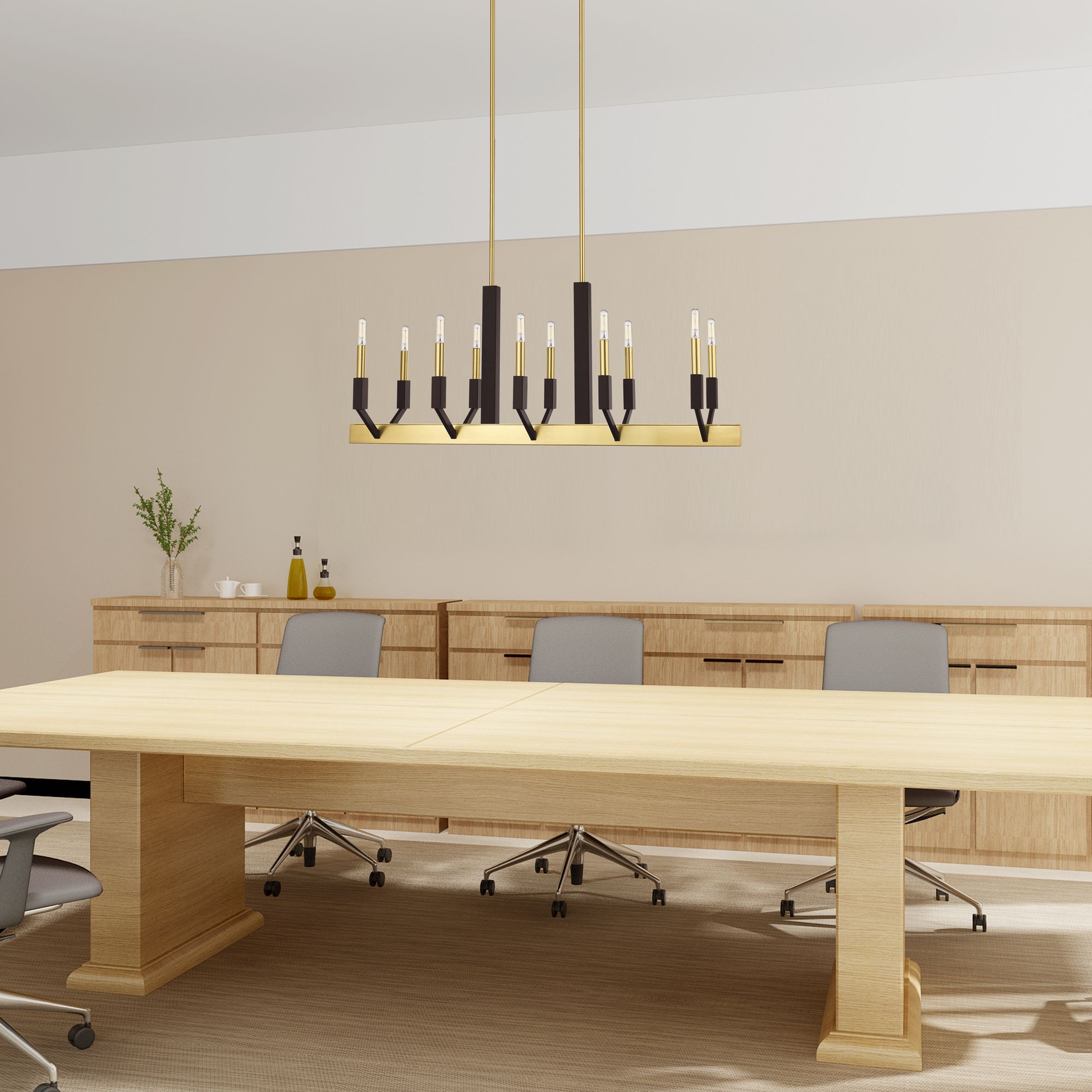 Beckett 10 Light Satin Brass and Bronze Linear Chandelier