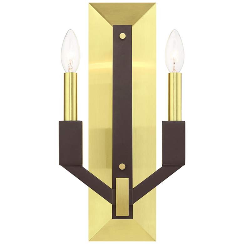 Image 3 Beckett 16" High Satin Brass and Bronze 2-Light Wall Sconce