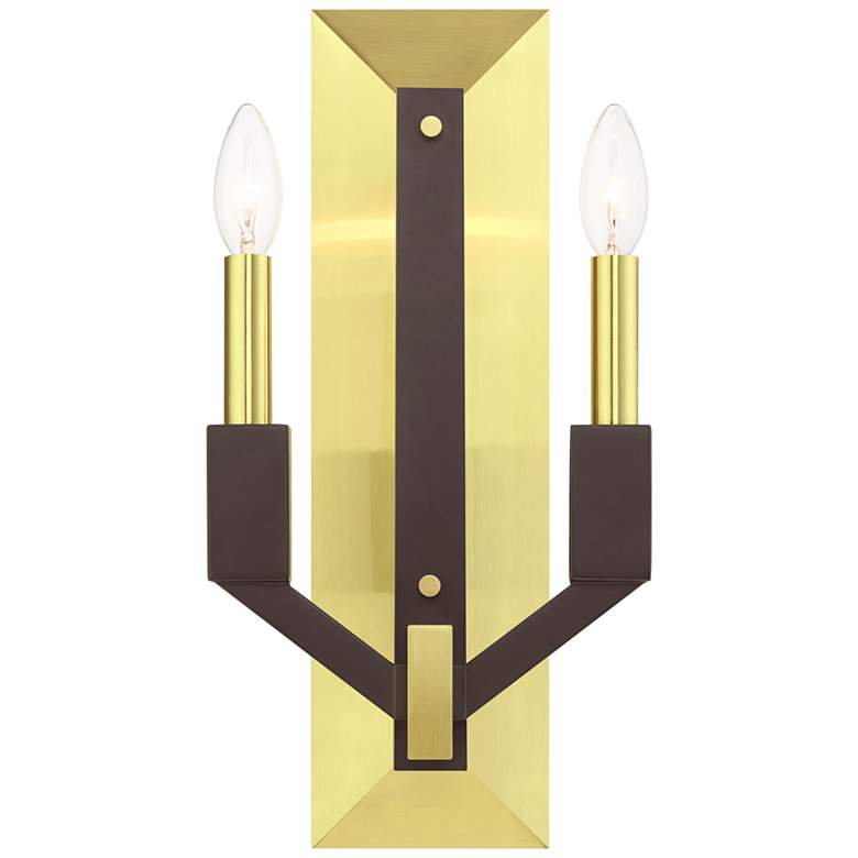 Image 3 Beckett 16 inch High Satin Brass and Bronze 2-Light Wall Sconce