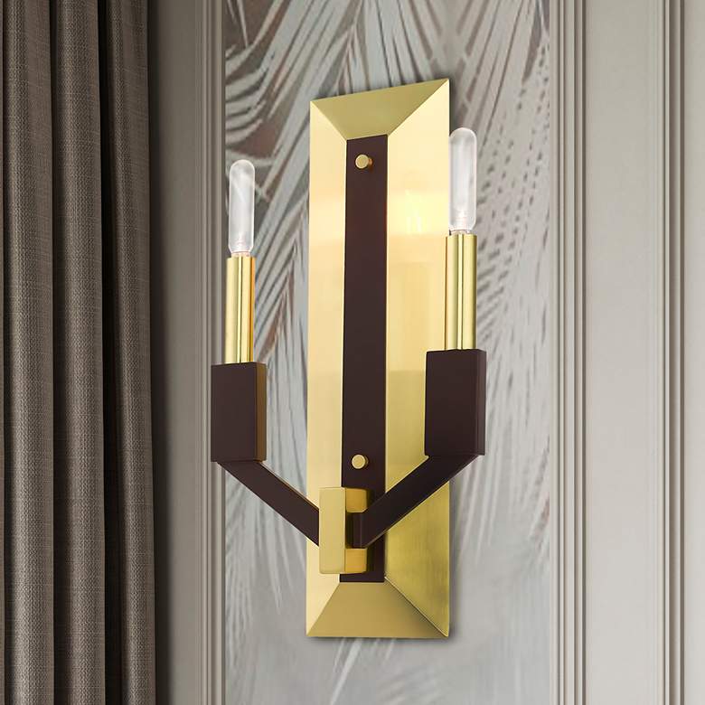 Image 2 Beckett 16 inch High Satin Brass and Bronze 2-Light Wall Sconce