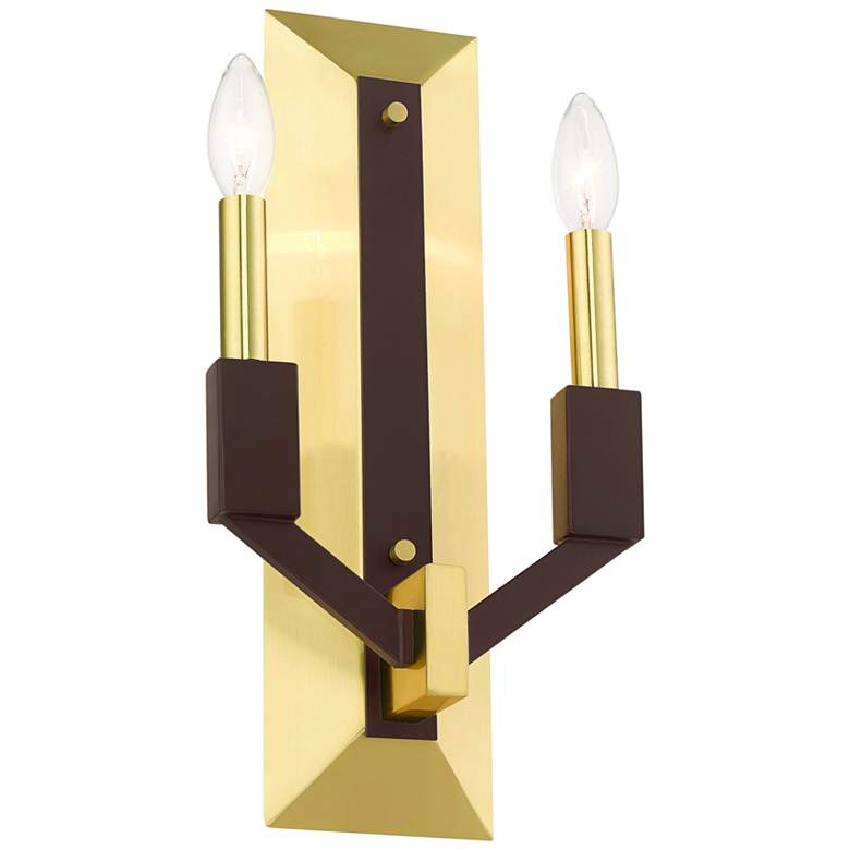 Image 5 Beckett 16 inch High Satin Brass and Bronze 2-Light Wall Sconce more views