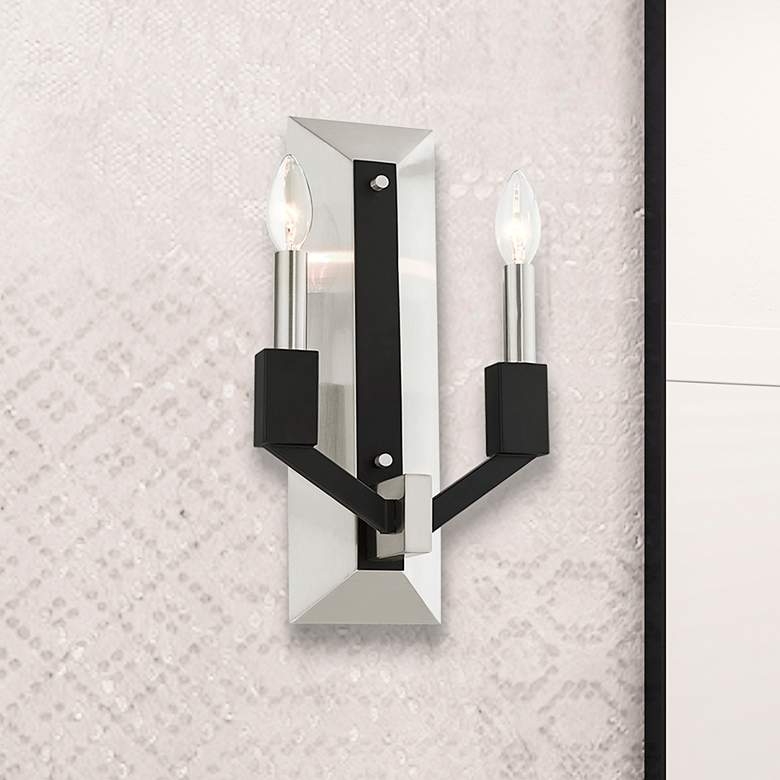 Image 2 Beckett 16 inchH Brushed Nickel and Black 2-Light Wall Sconce