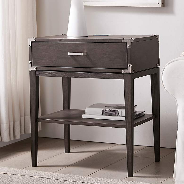 Image 1 Beckett 24 inch Wide Anthracite Nightstand with AC/USB Charger