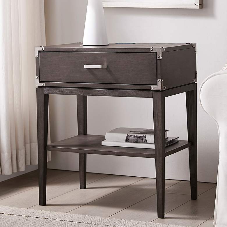 Image 1 Beckett 24" Wide Anthracite Nightstand with AC/USB Charger