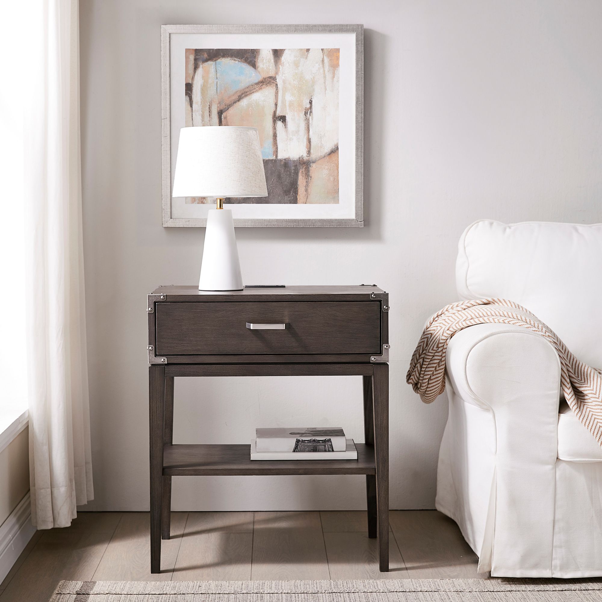 Beckett 24" Wide Anthracite Nightstand with AC/USB Charger