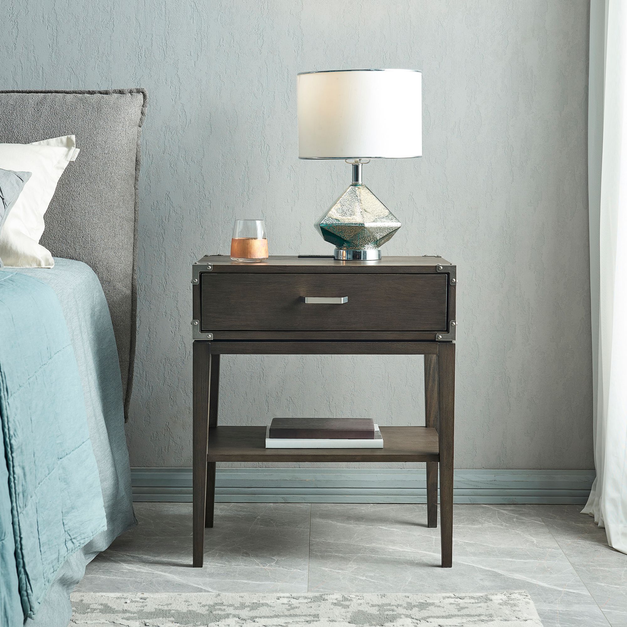 Beckett 24" Wide Anthracite Nightstand with AC/USB Charger