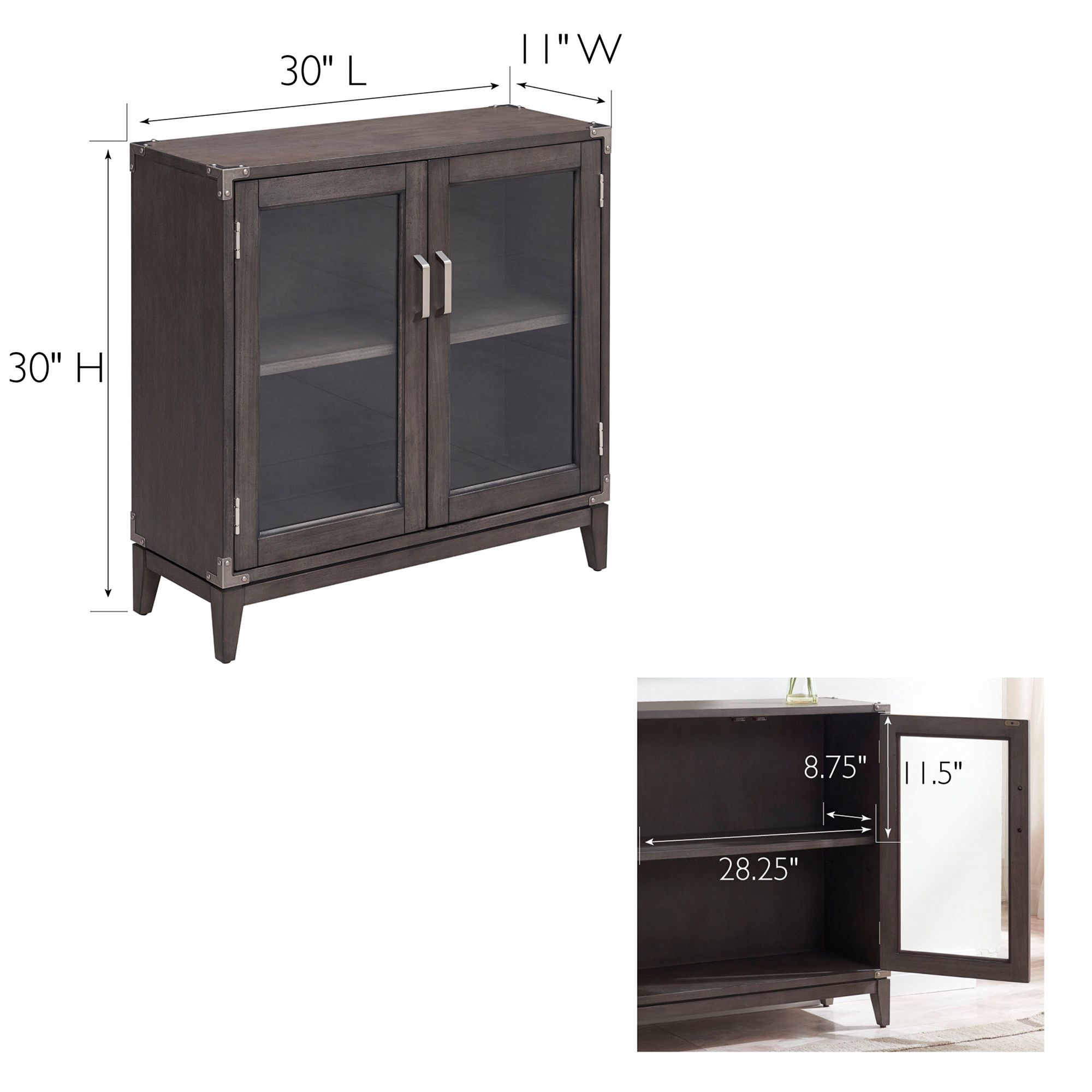 Beckett 30" Wide Soft Anthracite Wood 2-Door Foyer Cabinet