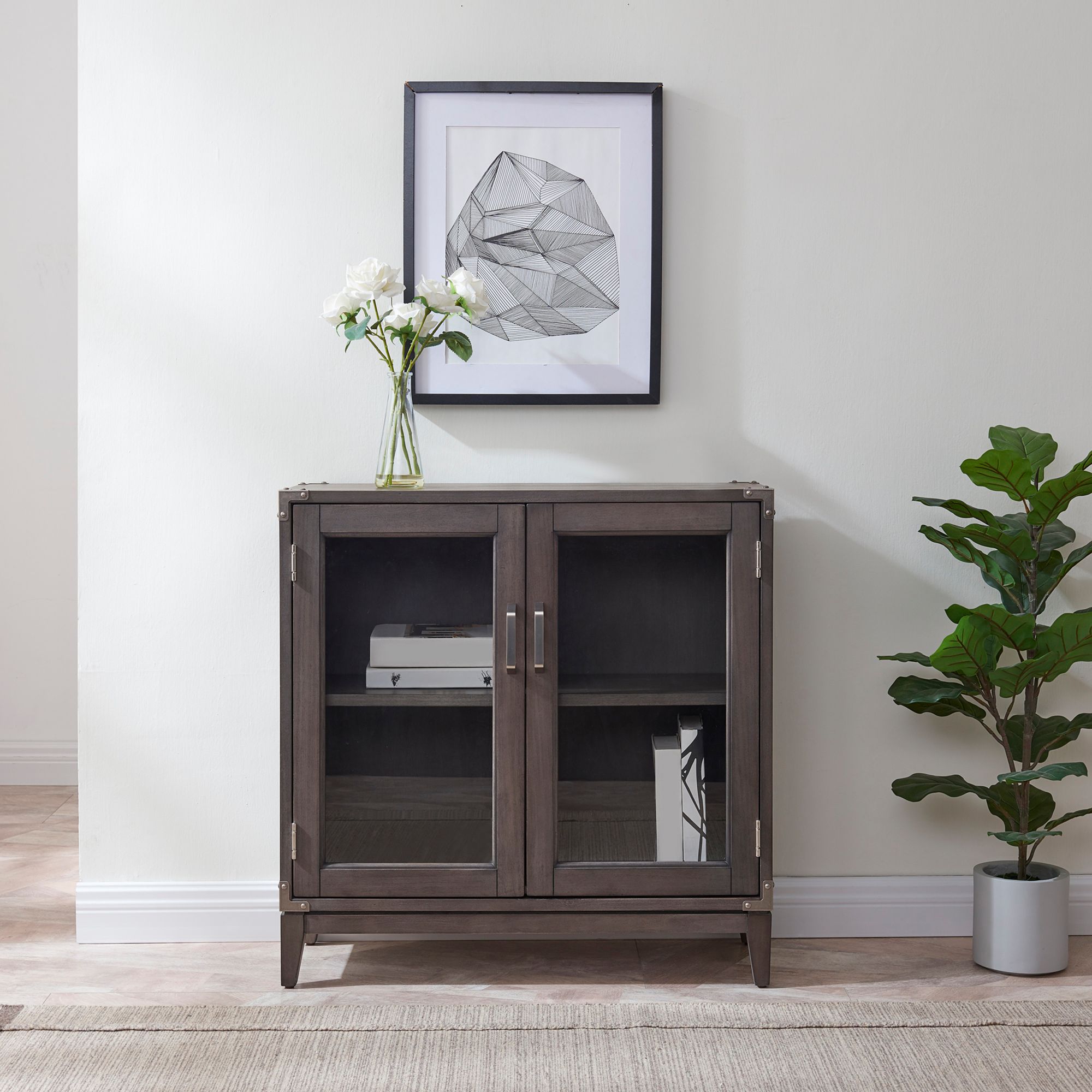 Beckett 30" Wide Soft Anthracite Wood 2-Door Foyer Cabinet