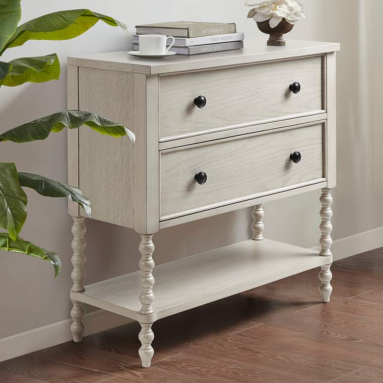 Image 1 Beckett 36 inch Wide Antique White Wood 2-Drawer Accent Chest
