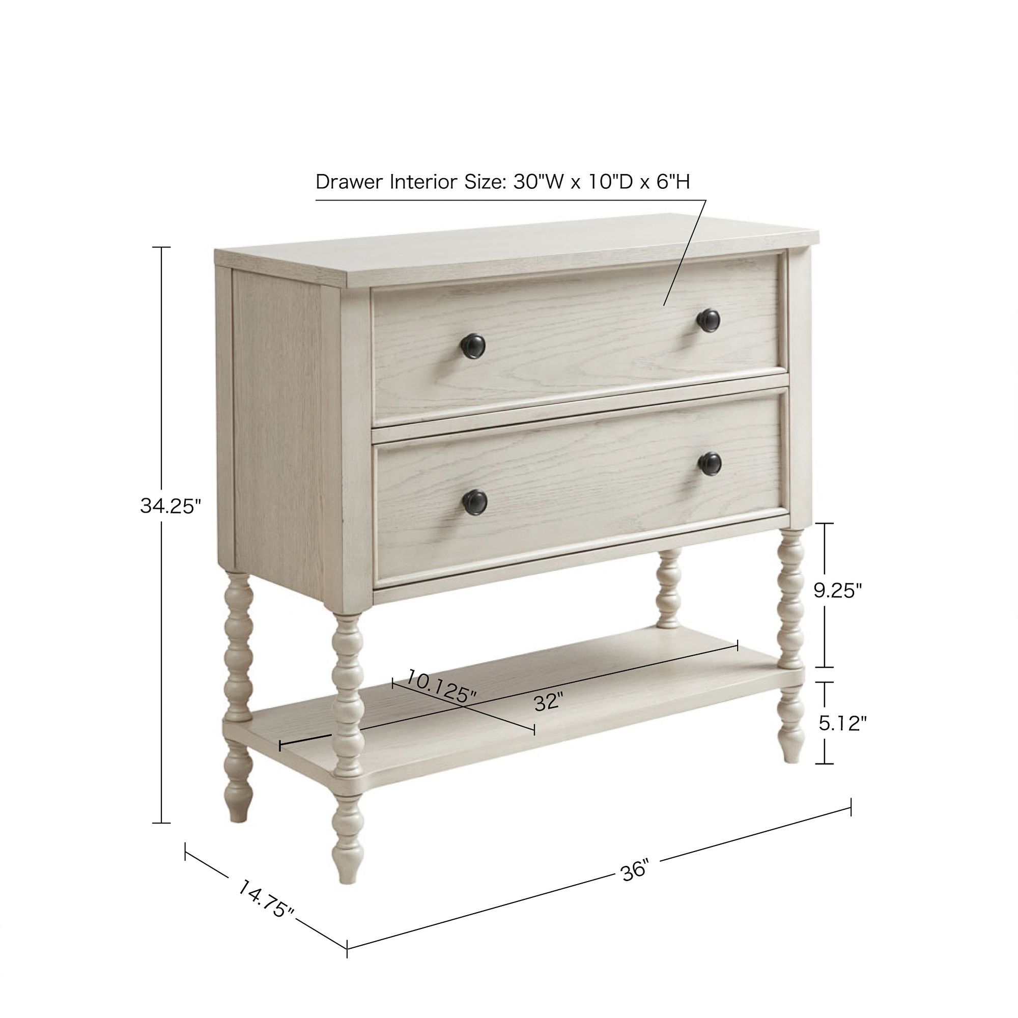 Beckett 36" Wide Antique White Wood 2-Drawer Accent Chest