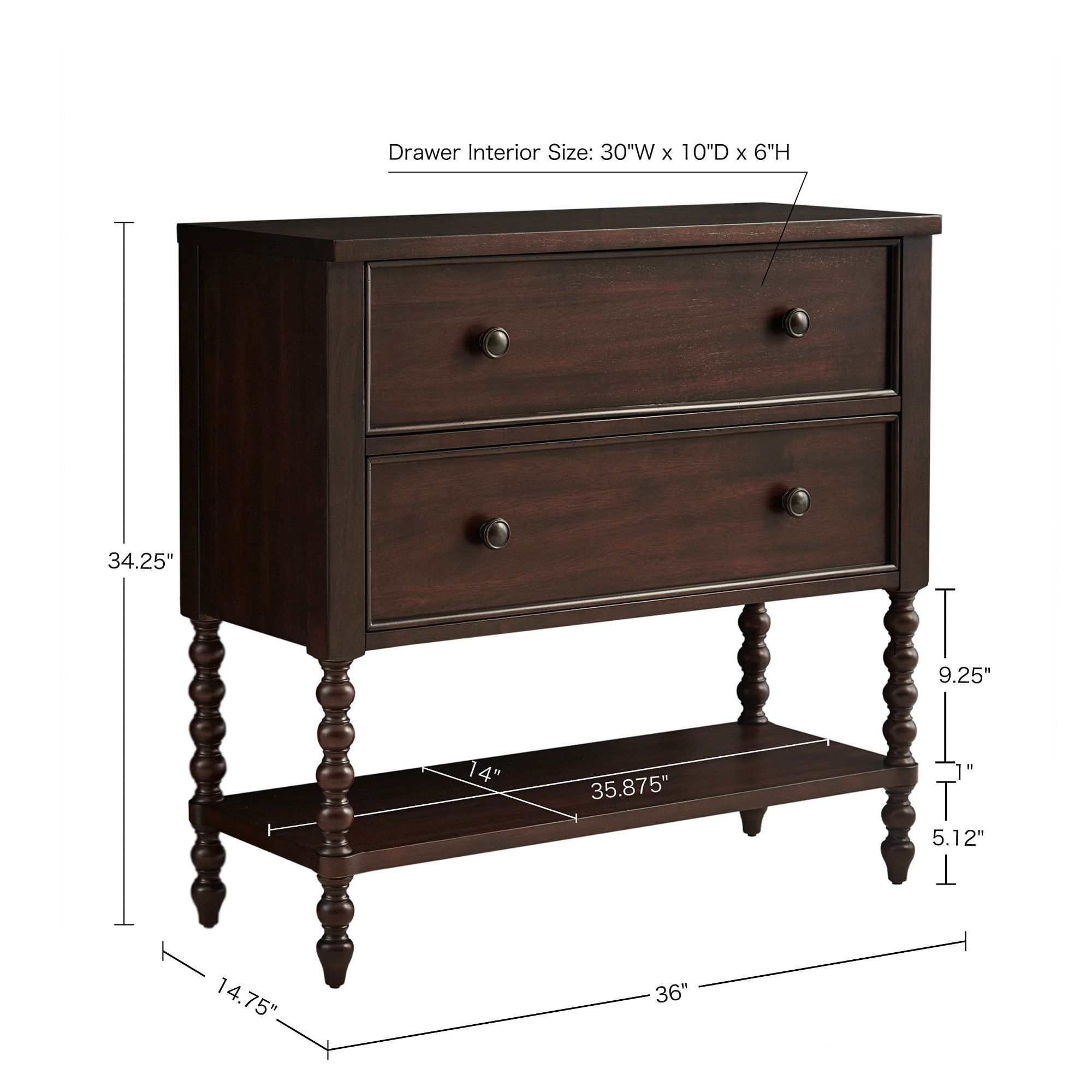 Beckett 36"W Dark Morocco Brown Wood 2-Drawer Accent Chest