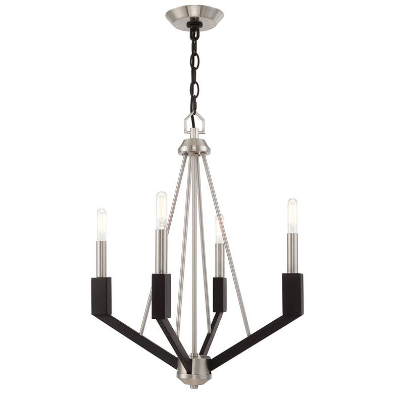 Image 1 Beckett 4 Light Brushed Nickel and Black Mini Chandelier