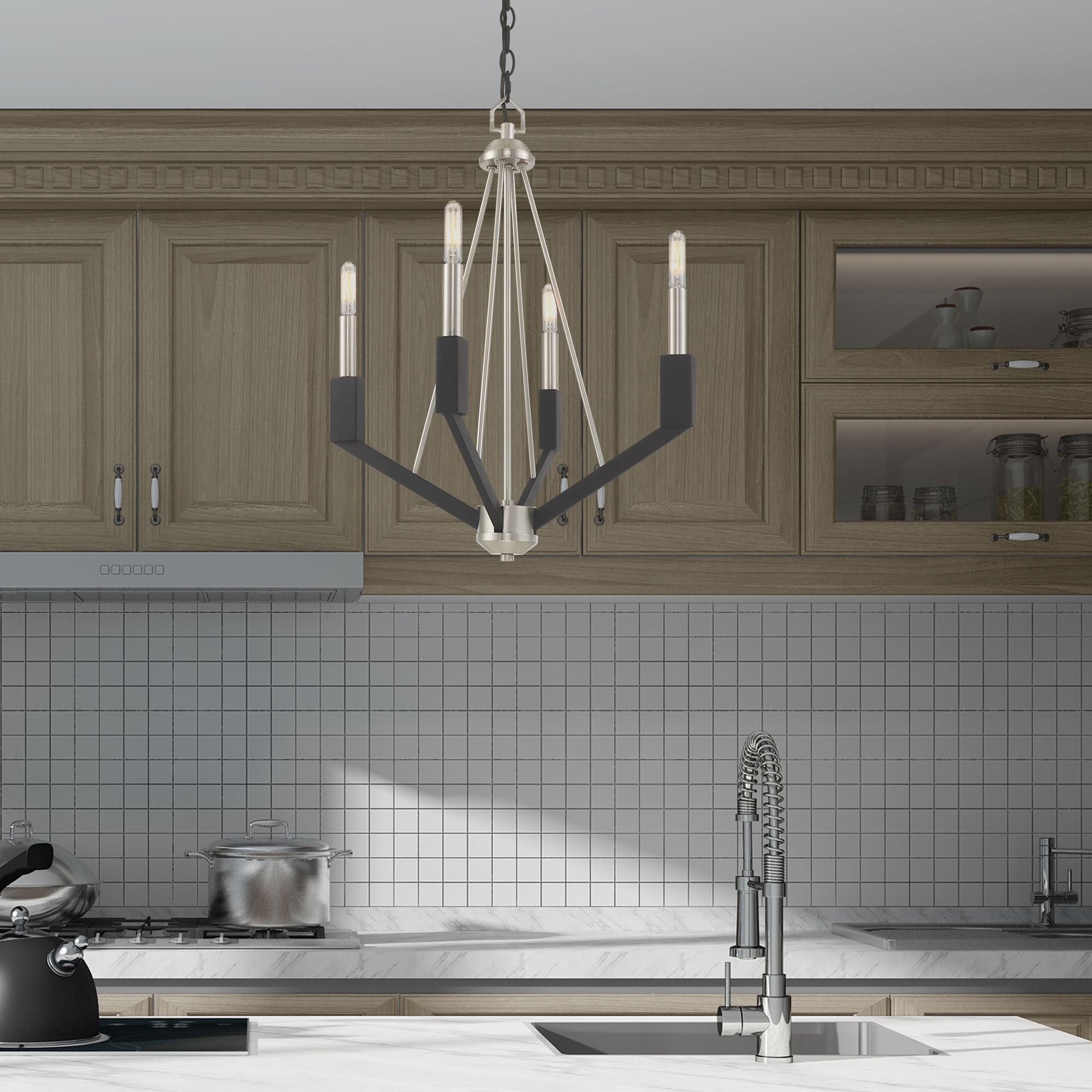 Beckett 4 Light Brushed Nickel and Black Mini Chandelier