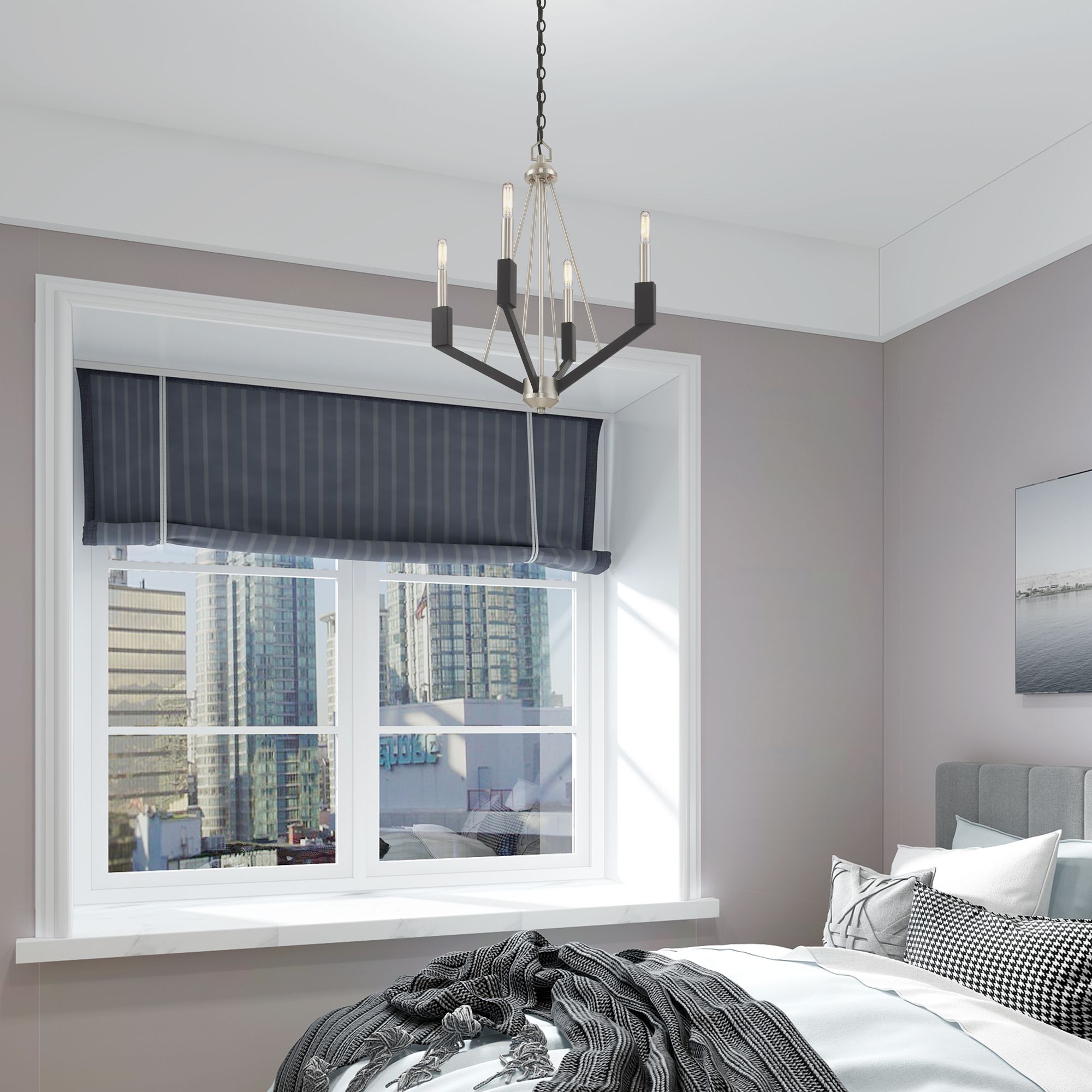 Beckett 4 Light Brushed Nickel and Black Mini Chandelier