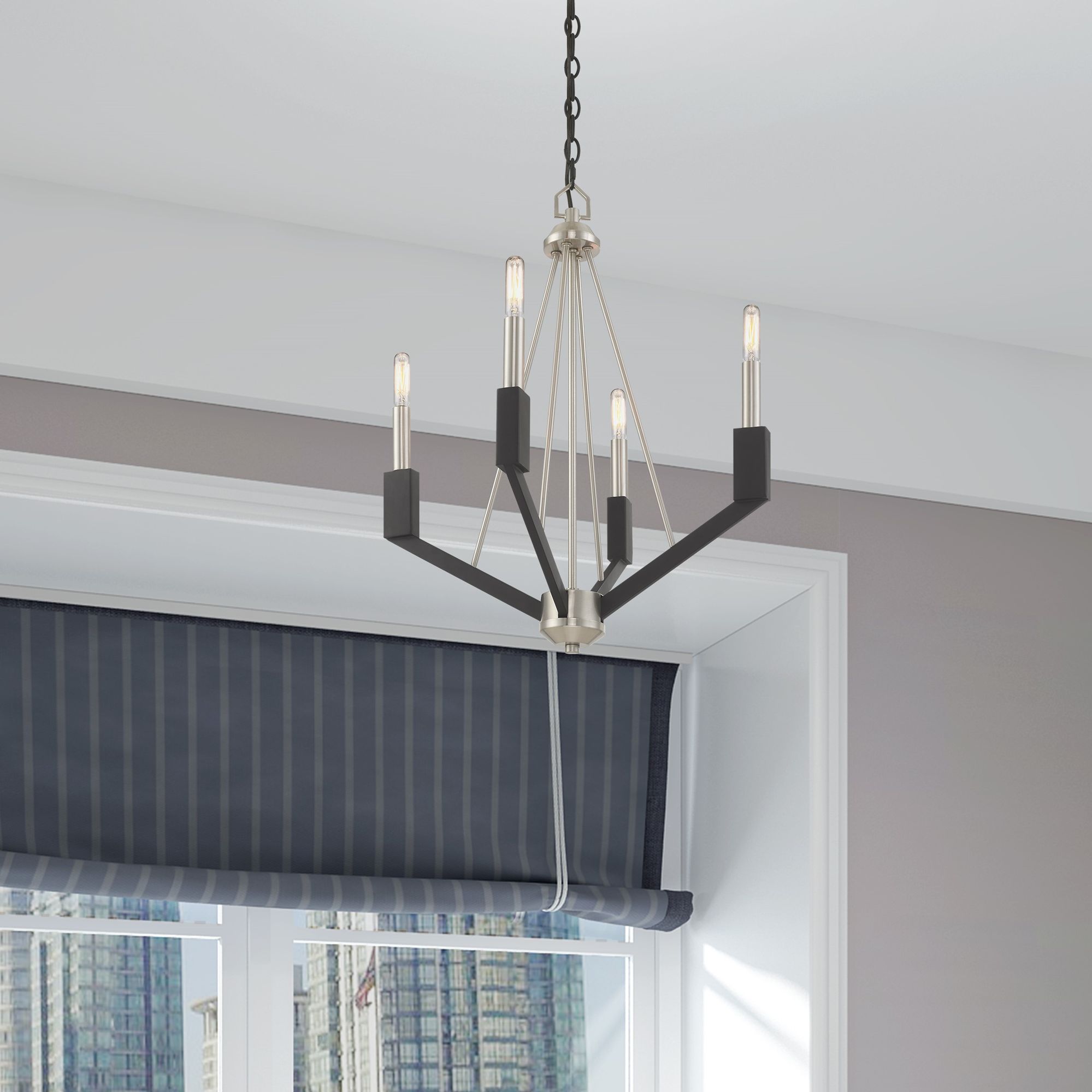 Beckett 4 Light Brushed Nickel and Black Mini Chandelier