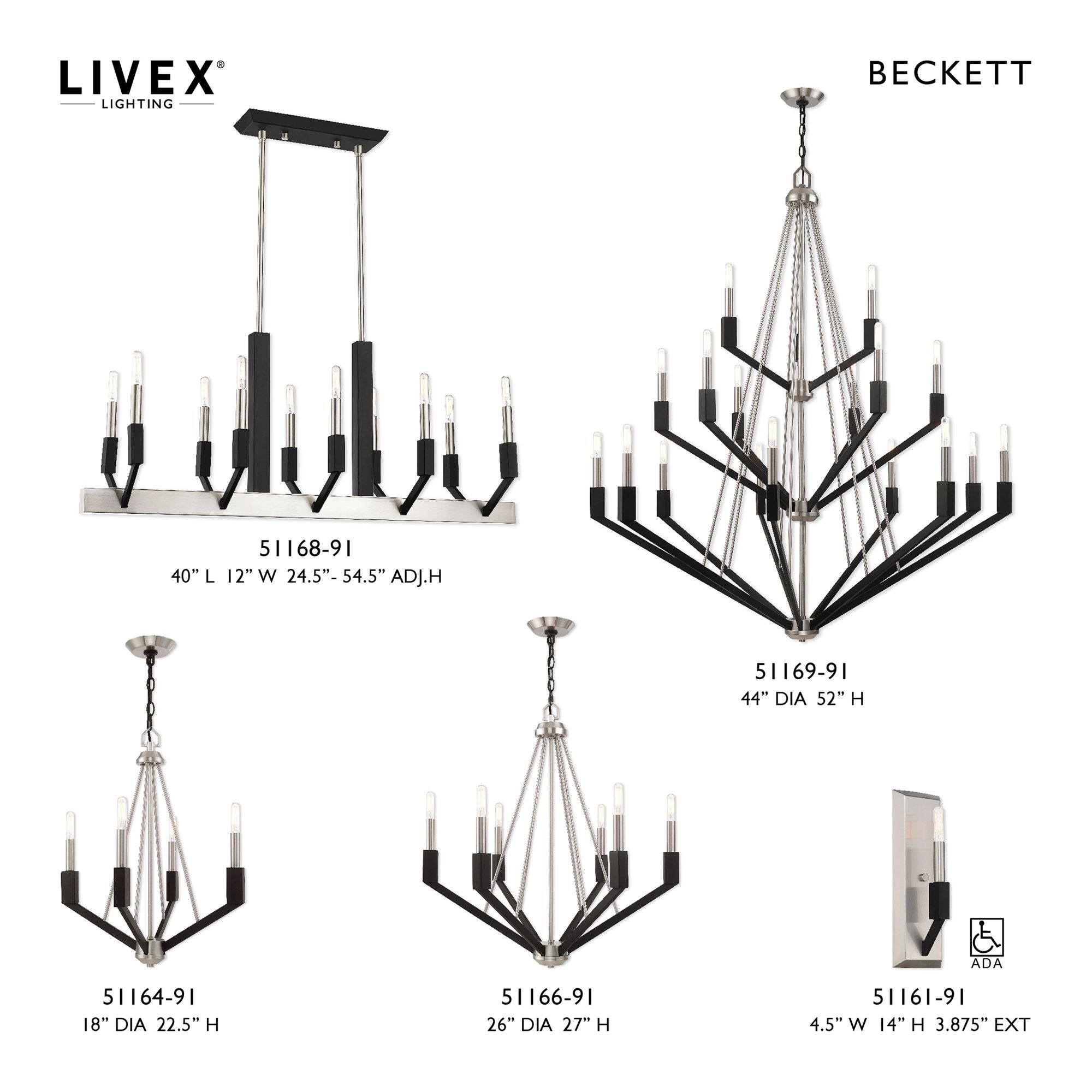 Beckett 4 Light Brushed Nickel and Black Mini Chandelier