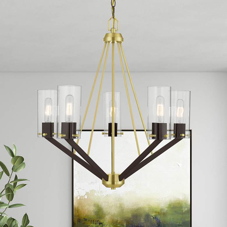 Image 1 Beckett 5 Light Satin Brass and Bronze Chandelier