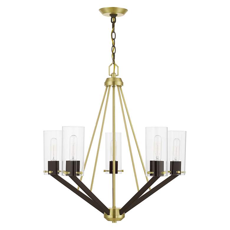 Image 3 Beckett 5 Light Satin Brass and Bronze Chandelier more views