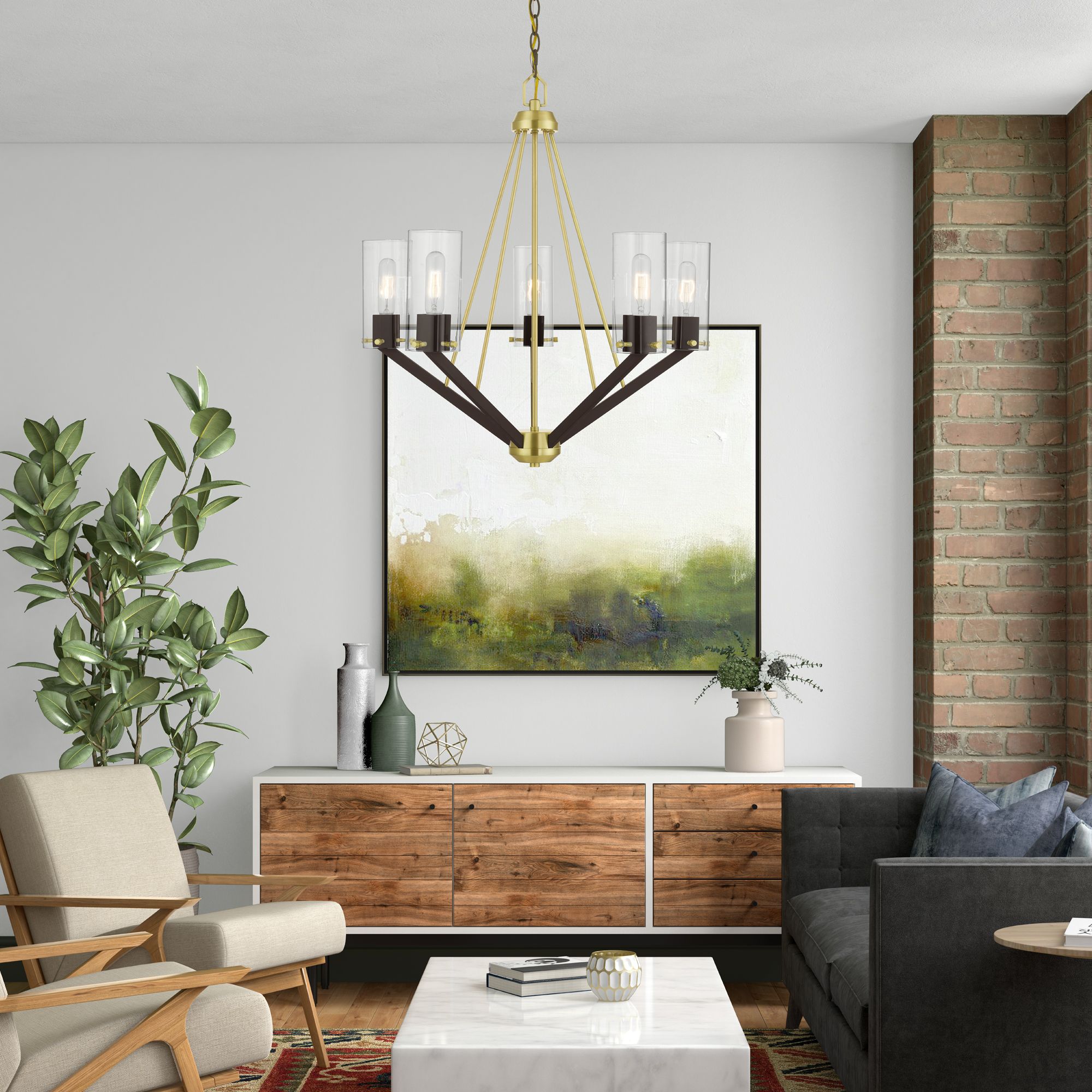 Beckett 5 Light Satin Brass and Bronze Chandelier