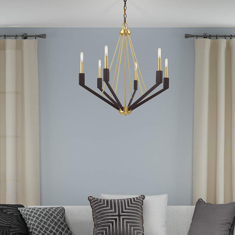 Image 7 Beckett 6 Light Satin Brass and Bronze Chandelier more views