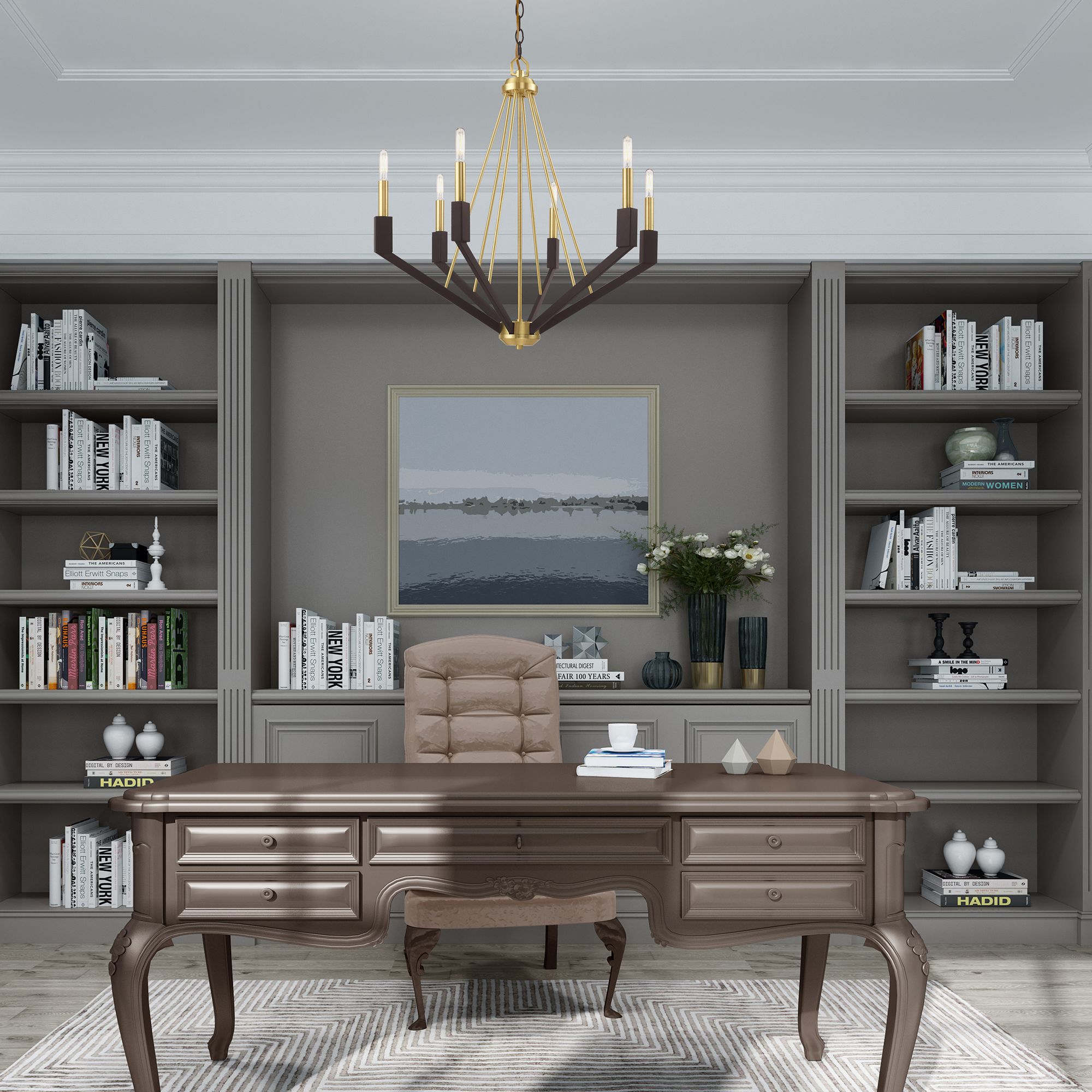 Beckett 6 Light Satin Brass and Bronze Chandelier