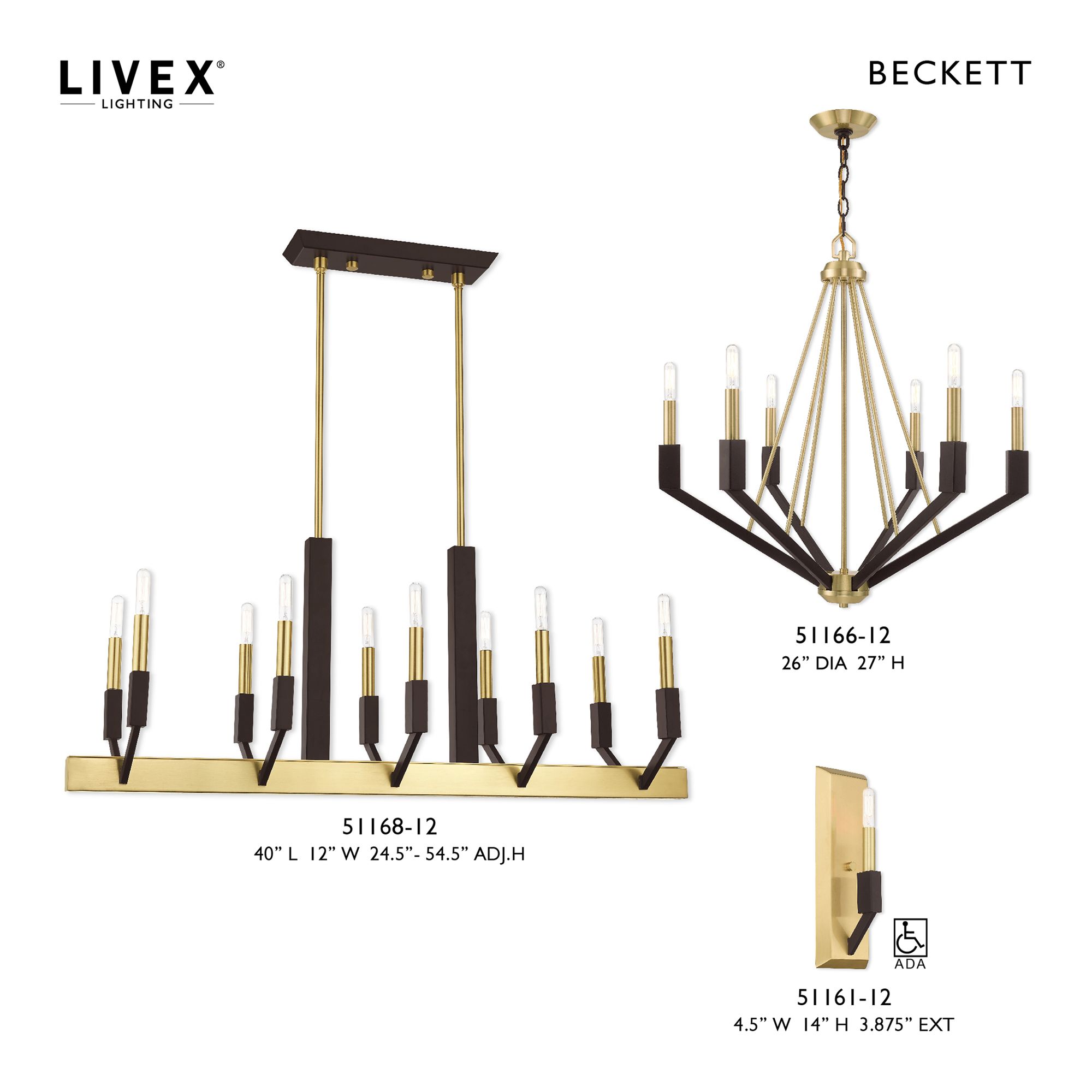 Beckett 6 Light Satin Brass and Bronze Chandelier