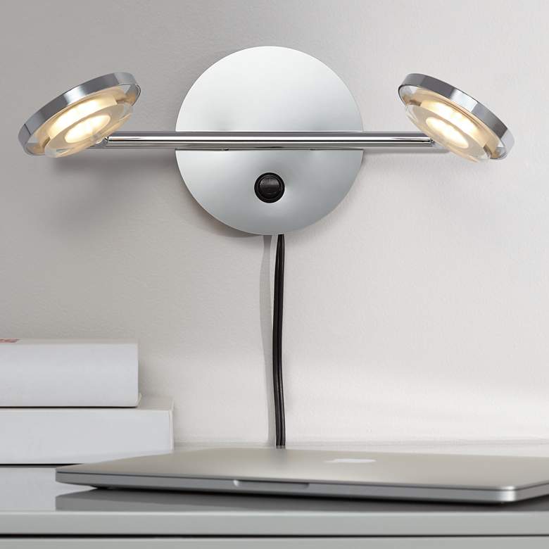 Image 1 Beckford Chrome Flat Disk Double Head LED Wall Lamp