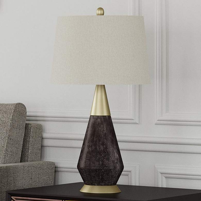 Image 1 Beckford Gray Wood and Brass Metal LED Table Lamp