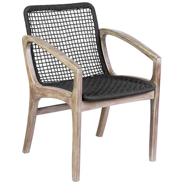 Image 1 Beckham Outdoor Patio Dining Chair in Light Eucalyptus Wood, Charcoal Rope