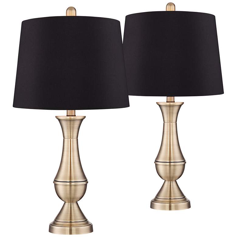 Image 1 Becky Antique Brass Metal Black Shade Table Lamps Set of 2