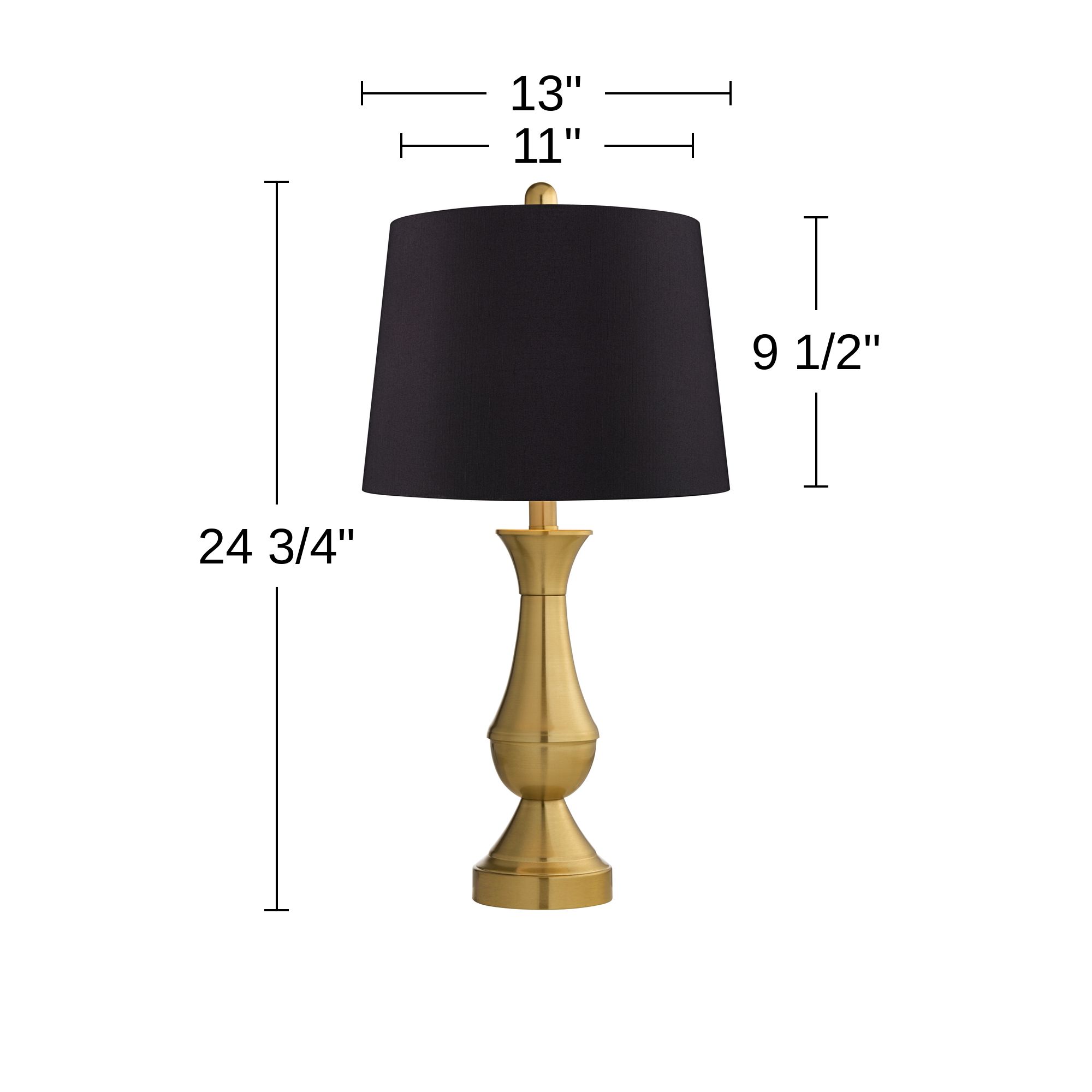 Becky Antique Brass Metal Black Shade Table Lamps Set of 2