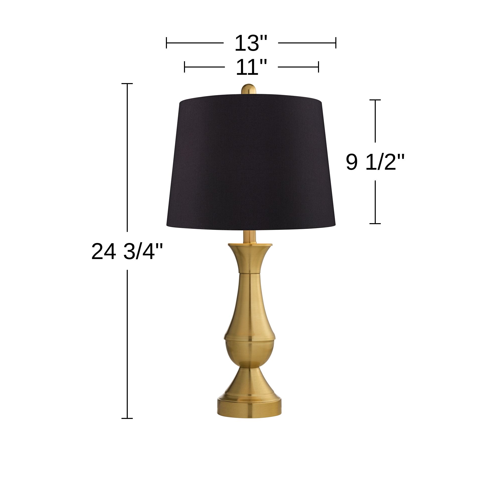 Becky Antique Brass Metal Black Shade Table Lamps Set of 2