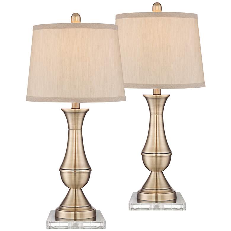 Image 1 Becky Antique Brass Metal Table Lamps With 7 inch Square Risers