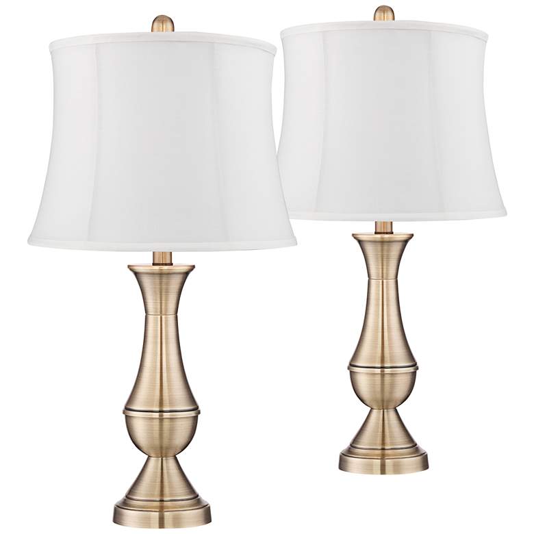 Image 1 Becky Antique Brass Metal White Shade Table Lamps Set of 2