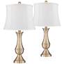 Becky Antique Brass Metal White Shade Table Lamps Set of 2