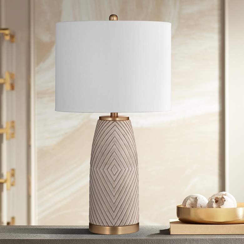 Image 1 Becky Beige Rhombus Textured Table Lamp