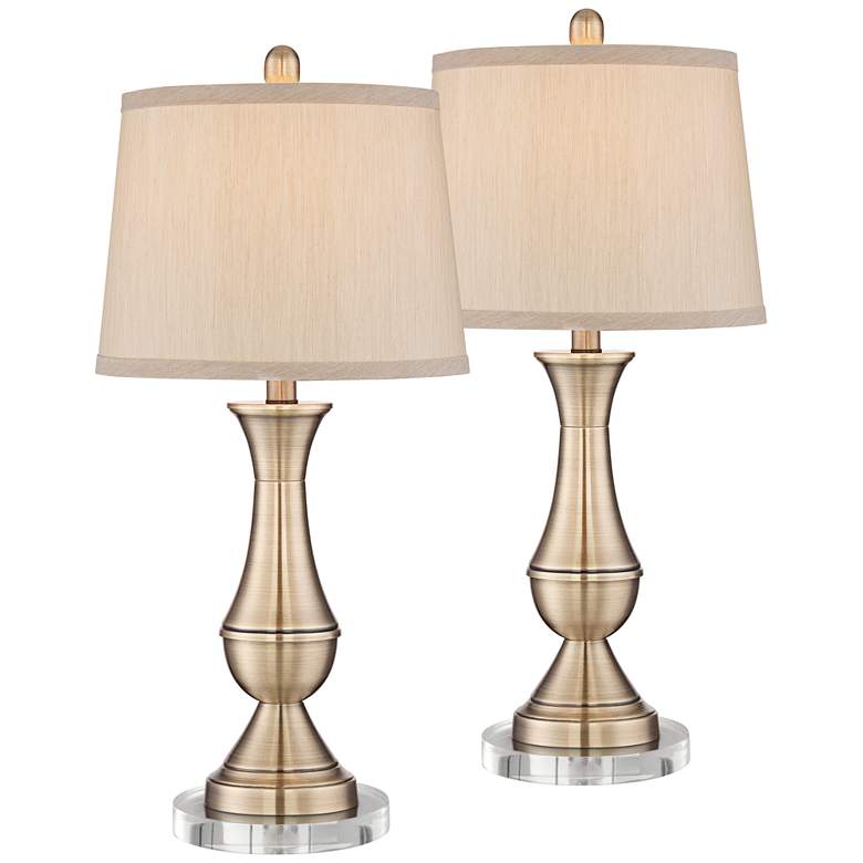 Image 1 Becky Traditional Antique Brass Metal Table Lamps with 7 inch Wide Risers