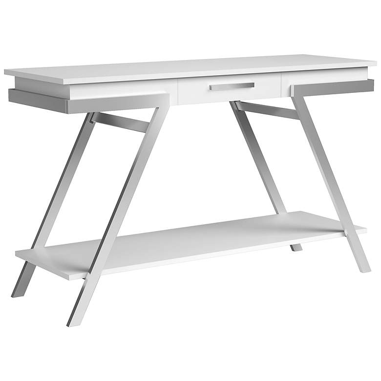 Image 2 Becti 47 1/2" Wide White and Chrome 1-Drawer Console Table