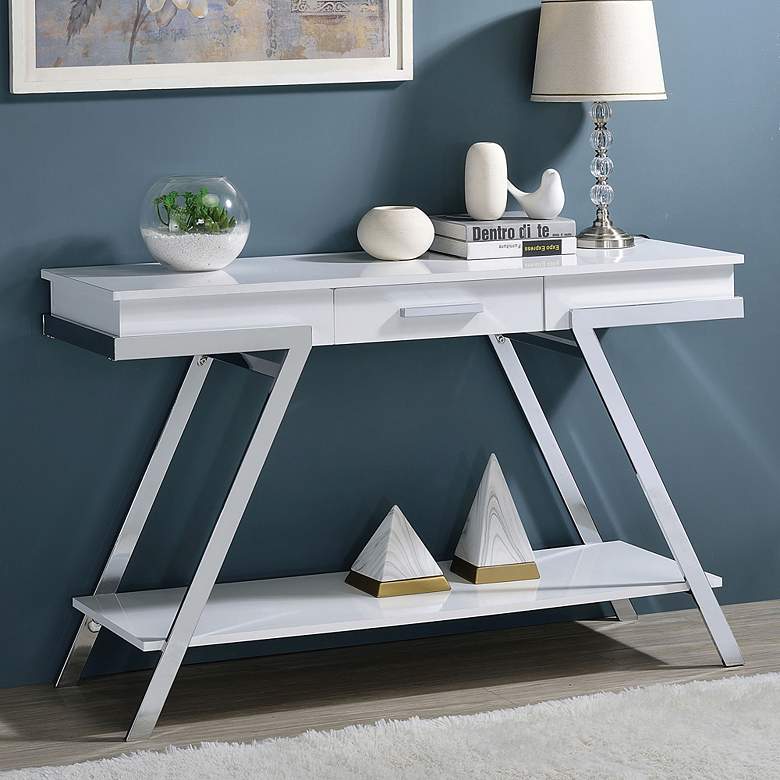 Image 1 Becti 47 1/2" Wide White and Chrome 1-Drawer Console Table
