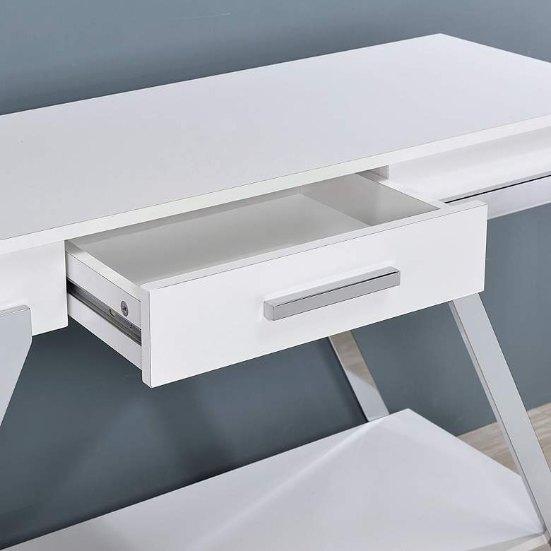 Image 3 Becti 47 1/2" Wide White and Chrome 1-Drawer Console Table more views